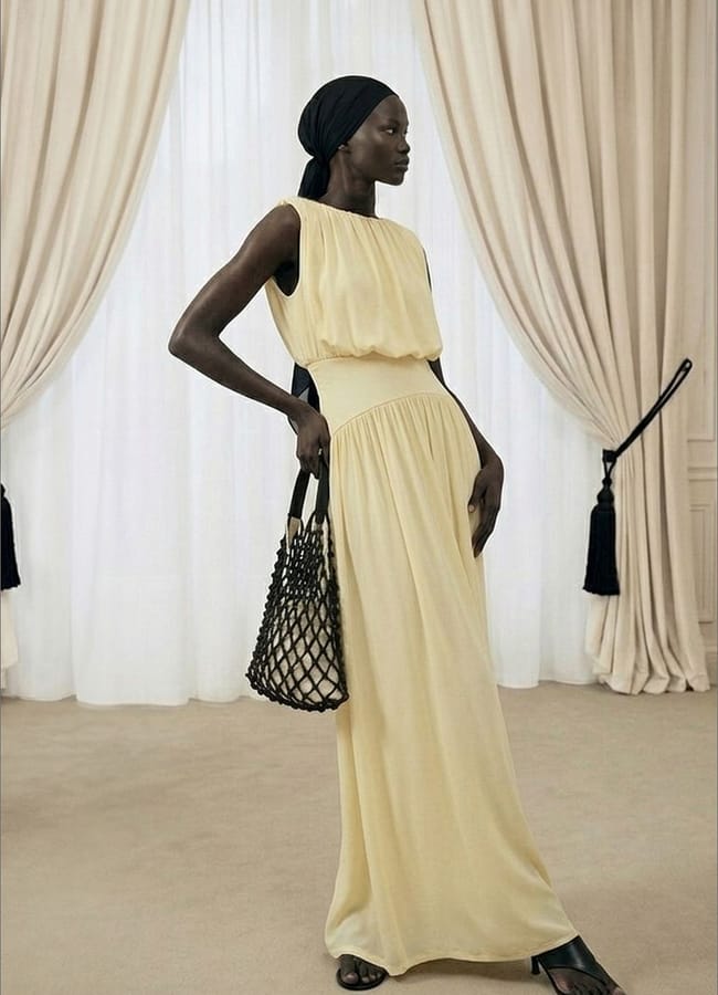 Contrast Waist Maxi Dress