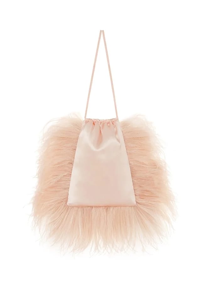 pale pink satin party bag with feather trim