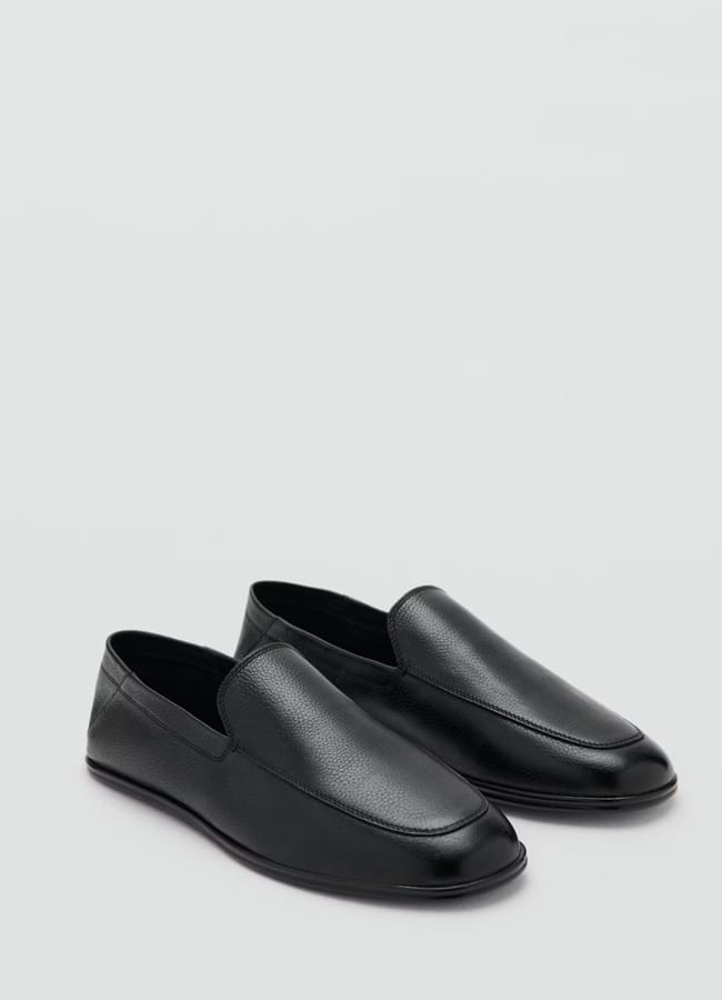 black leather loafers
