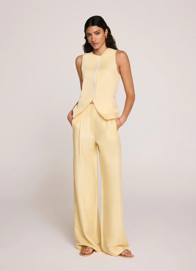 Mint Velvet Yellow Linen Blend Pleated Wide Leg Trousers
