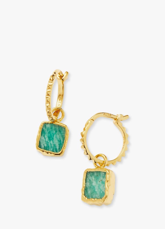 Missoma Mini Charm Hoop Earrings, Gold Green