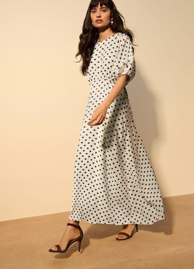 next Ecru Black Polka Dot Puff Sleeve Midi Dress