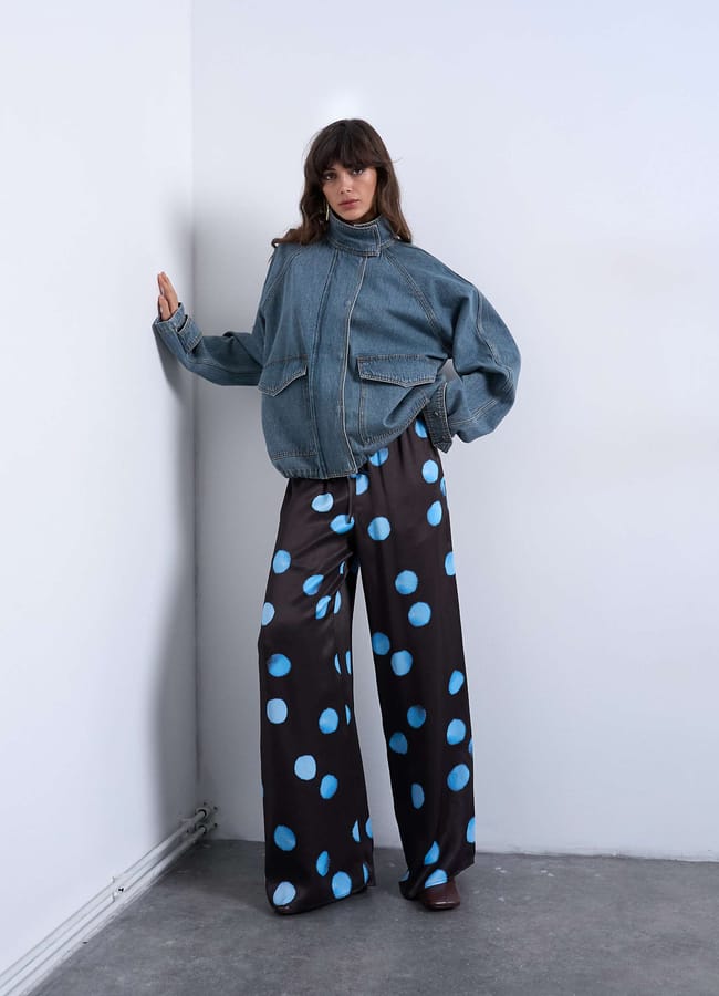 satin wide polka trousers