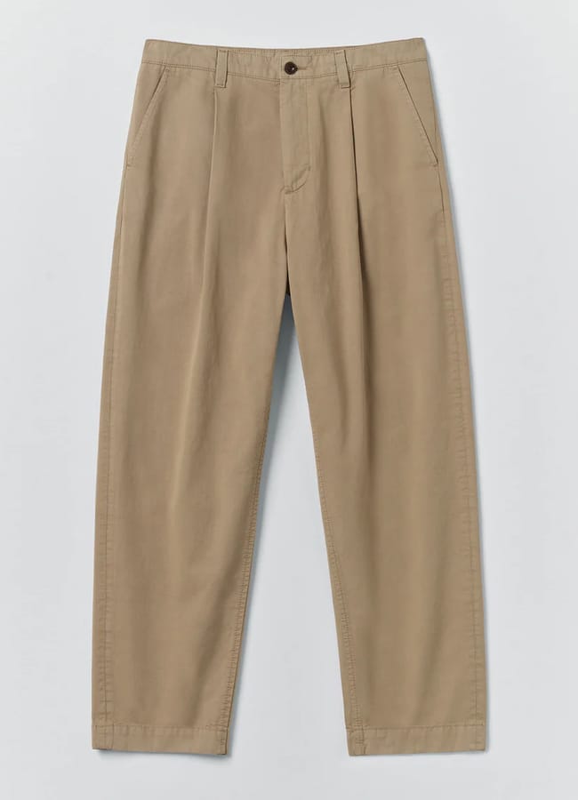 light brown Toast Otto Pleated Cotton Twill Trousers
