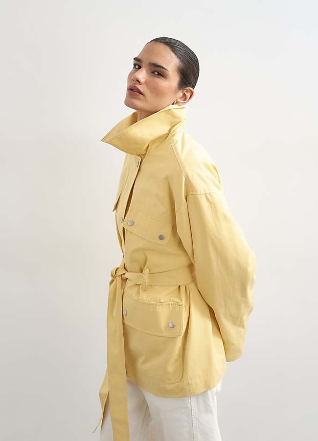 Topshop 4 pocket cotton shacket with quilted lining in butter yellow