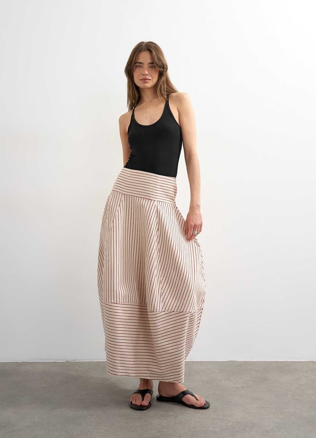 Topshop Denim barrel seamed maxi skirt in red and ecru stripe £50