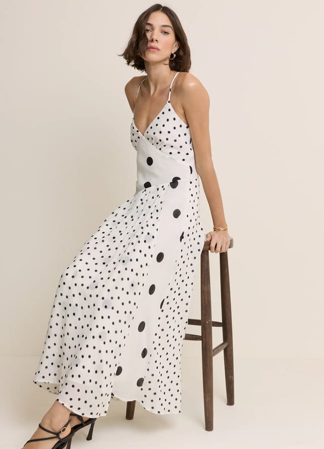 White Polka Dot Asymmetrical Dani Midi Dress £150.