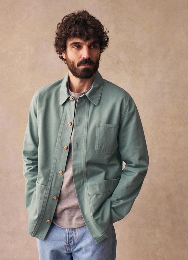 male model wearing Will Jacket Clay Green