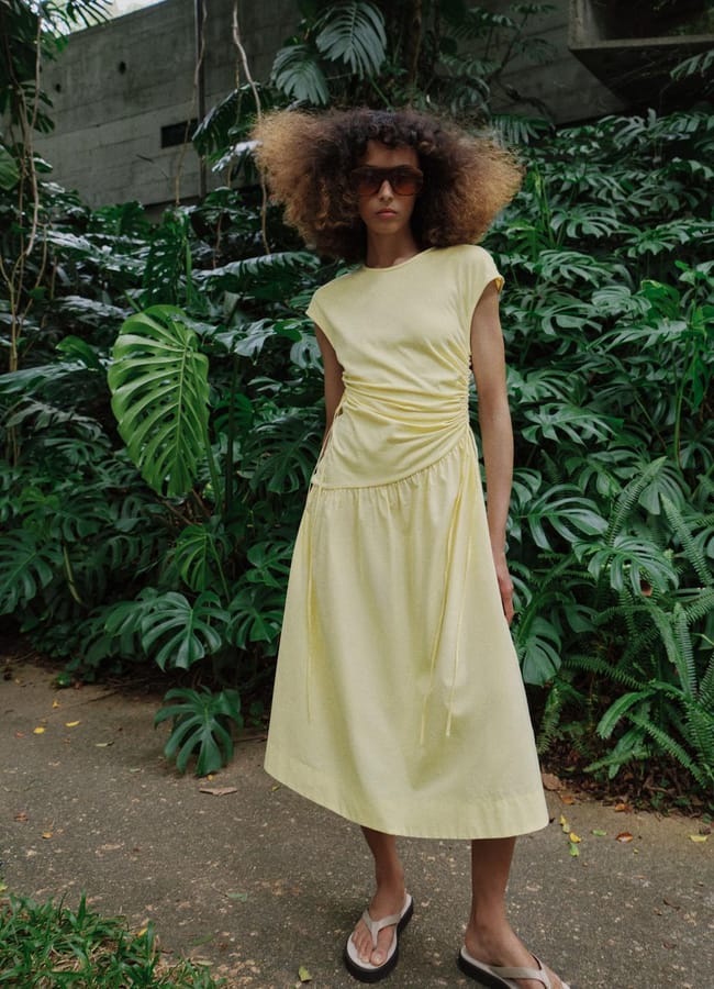 zara yellow ASYMMETRIC GATHERED DRESS 29.99 GBP