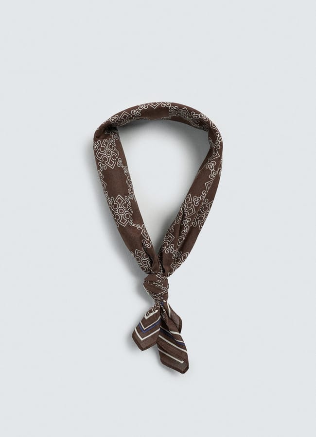 Zara GEOMETRIC PRINT BANDANA rolled and tied at the bottom