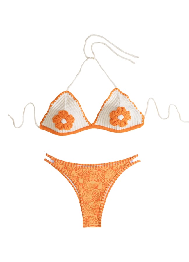 orange and white crochet bikini