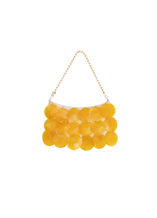 orange big shell sequin top handle mini bag