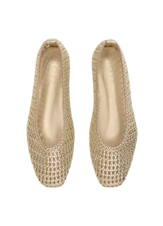 gold woven ballet pumps
