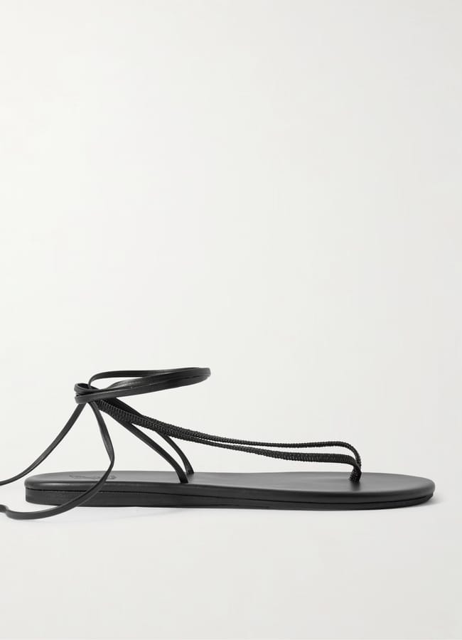 black lace up leather sandals
