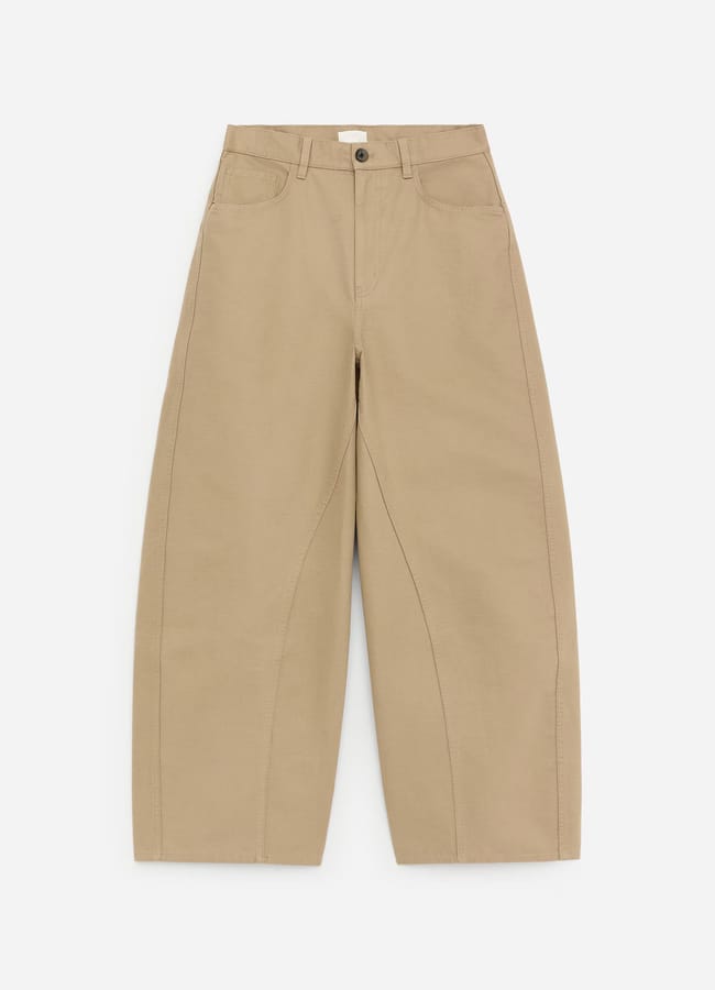 Arket Barrel Cotton Trousers in beige