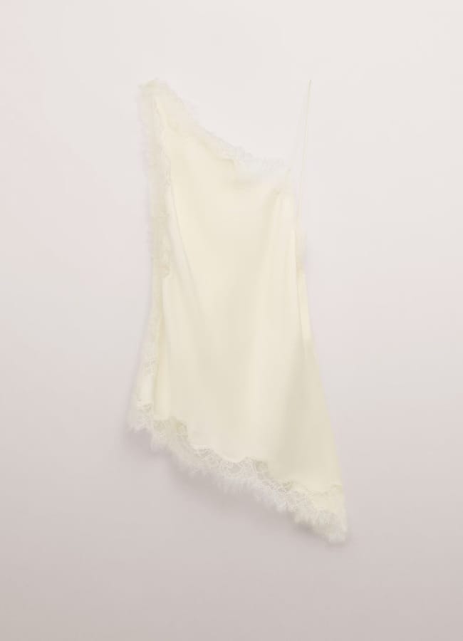 lemon Asymmetric satin lace top