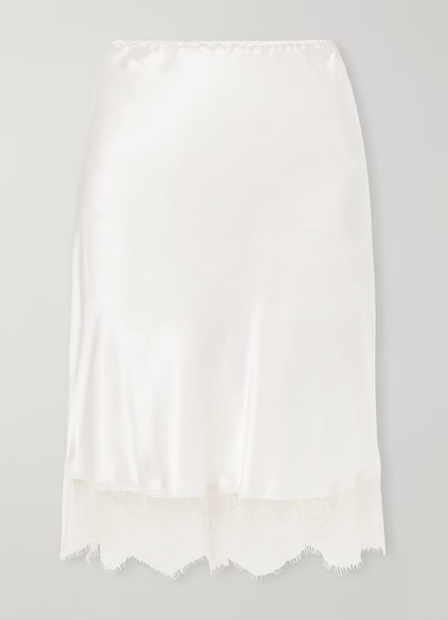 CARINE GILSON Lace-trimmed silk-satin midi skirt