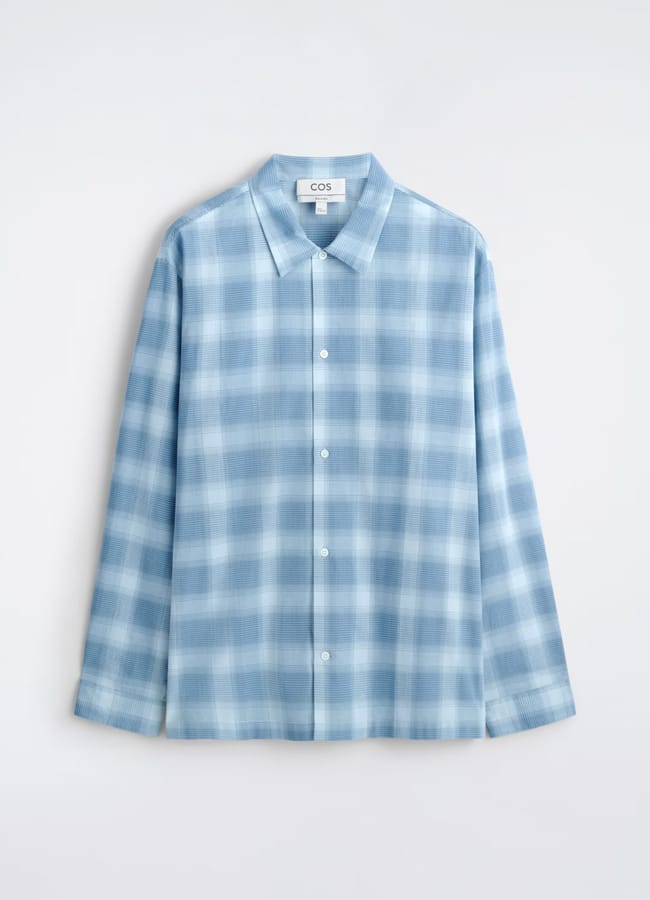 blue COS CHECKED COTTON SHIRT