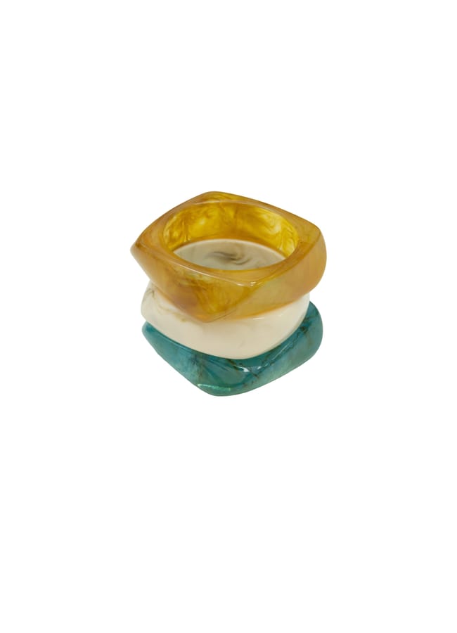 gold, cream and green resin bangles