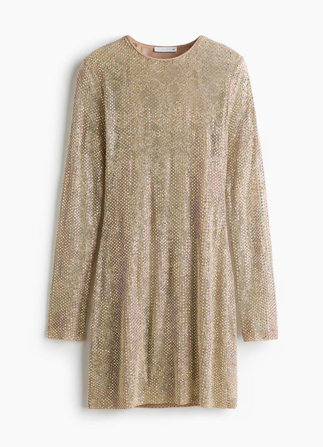 gold Embellished lace mini dress