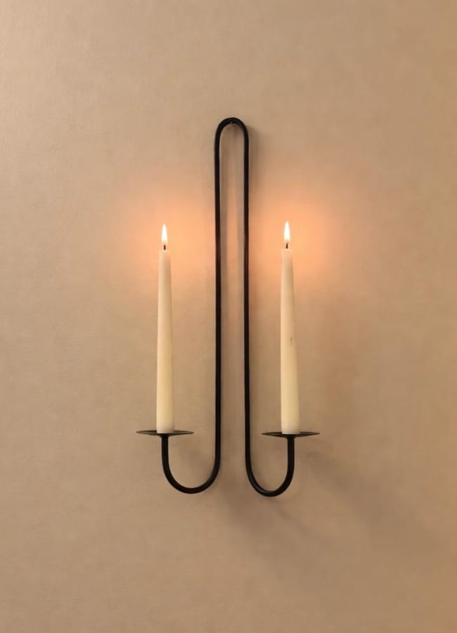 Etsy Hand Forged Iron Wall Sconce, Extra Tall Minimalist Black Metal Double Candle Holder