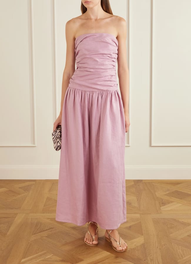 FAITHFULL Sacha ruched pleated linen maxi dress
