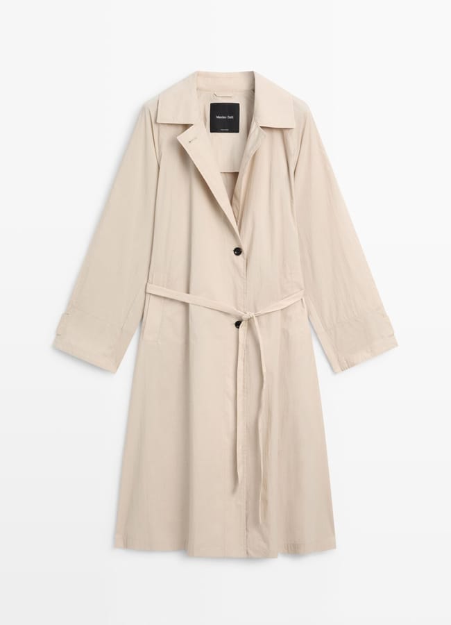 beige Long flowing trench coat