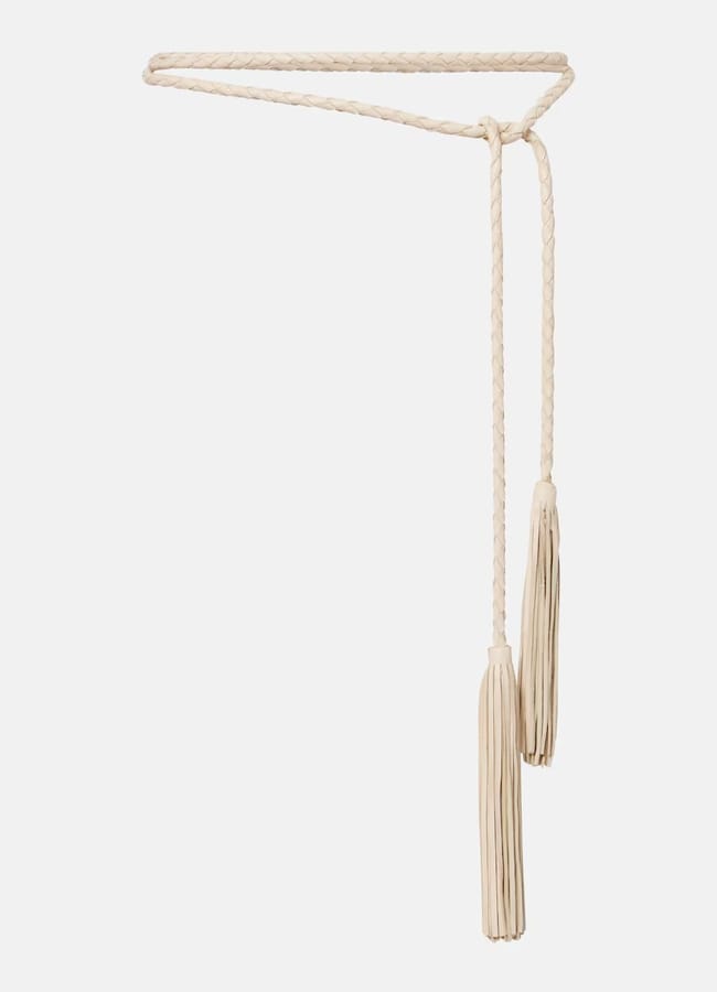 Nour Hammour Leather tassel belt in cream