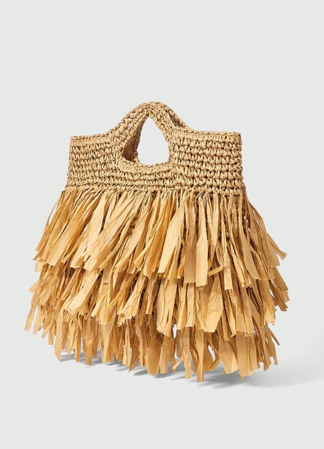 fringed raffia bag
