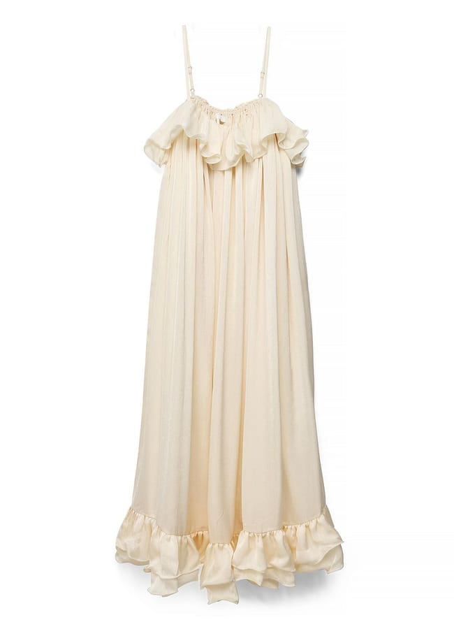 cream ruffle maxi dress