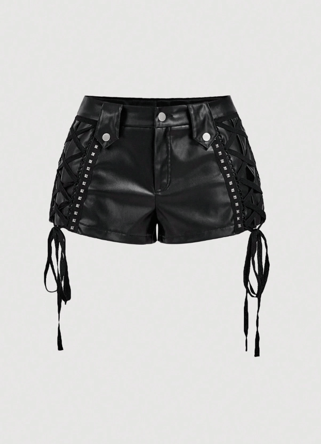 SHEIN MOD Black Vintage Glamour Palace Shorts, Cross-Tie Detail With Studded Accents , Perfect For Western Wear, Holiday , Y2K Vibes, And Chic Afternoon Tea Dates