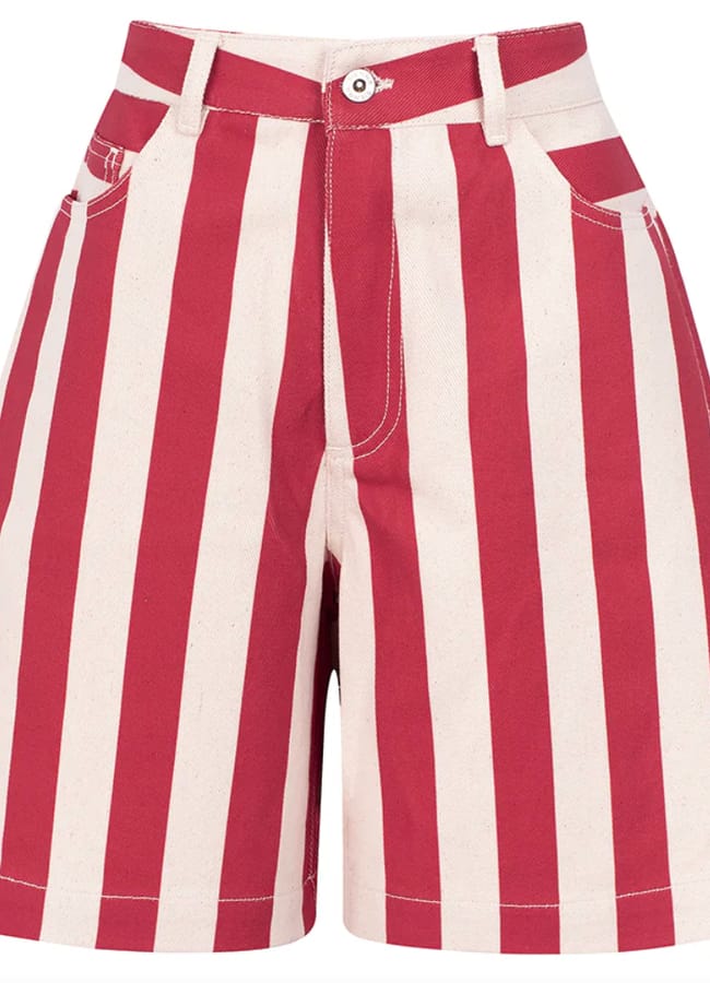 red and white long shorts