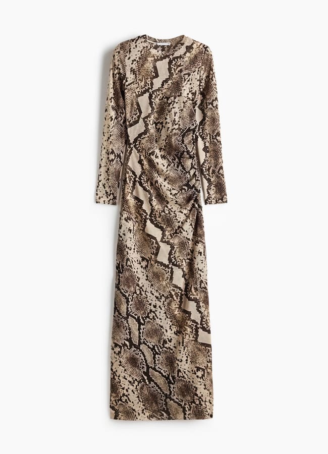 Snakeskin-print mesh dress