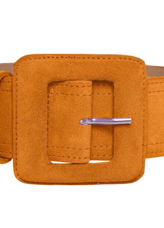 Suede Square Buckle Belt - Dark Mustard