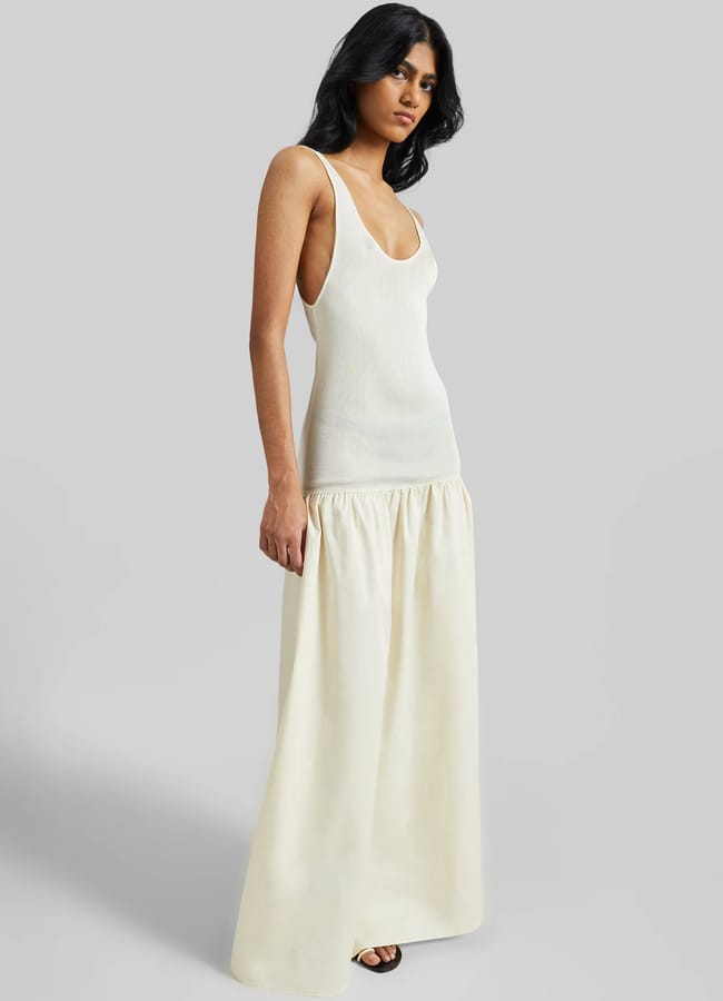 model wearing Iliya Drop Waist Maxi Dress - Cream
