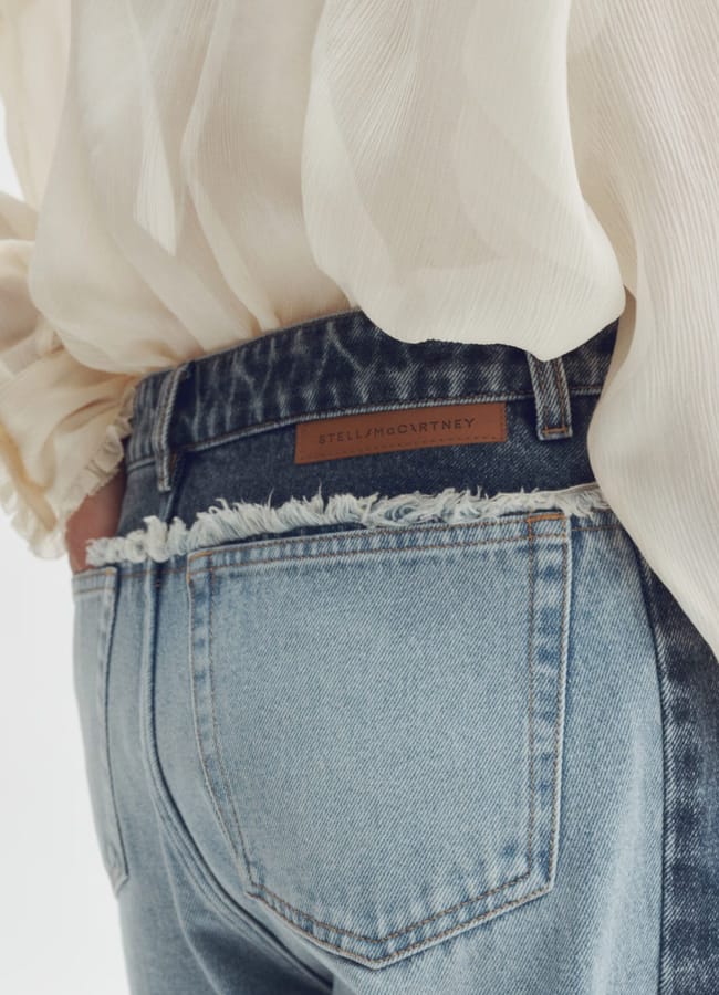 close up of back of Two-tone straight-leg jeans