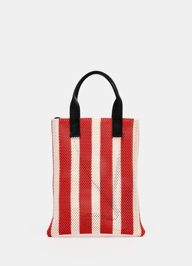 red and white stripe Zara CUT-OUT EFFECT MINI TOTE BAG