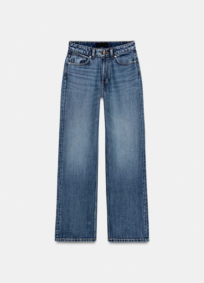Zara JEANS Z1975 STRAIGHT HIGH-WAIST LONG LENGTH in mid blue wash