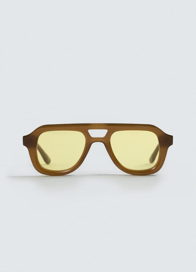 Zara RECTANGULAR SUNGLASSES in brown with yellow lenses