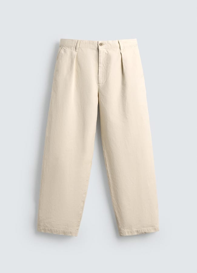 cream Zara RELAXED FIT PLEATED TROUSERS