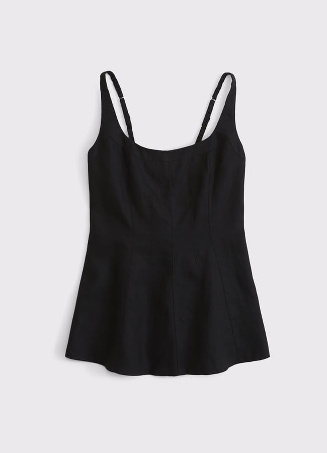 black 100% Linen Peplum Top