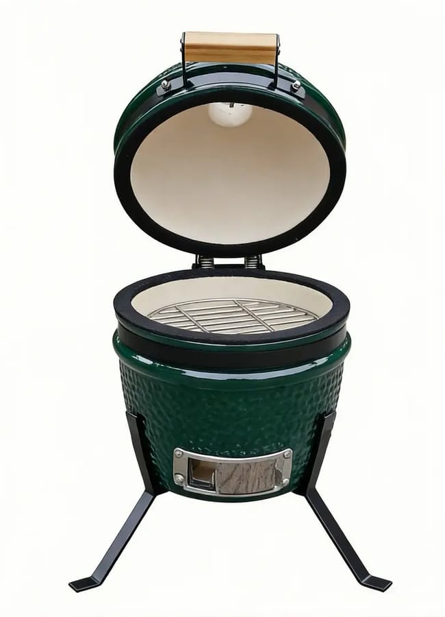 Alivio Kamado 13 Ceramic Mini BBQ Grill Smoker Egg Charcoal Cooking Oven, Portable Oven and Smoker with Stand (Green)