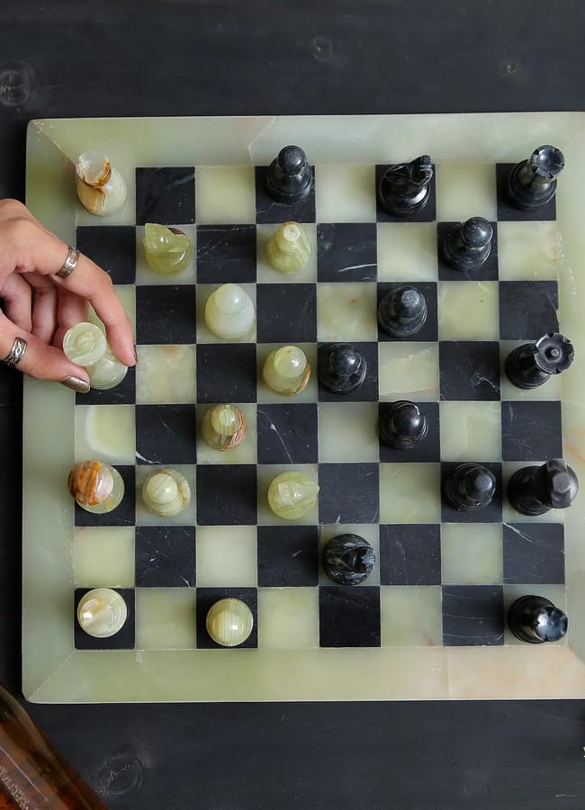 Handmade Marble Chess Set- Angori Green & Black Stone Pieces