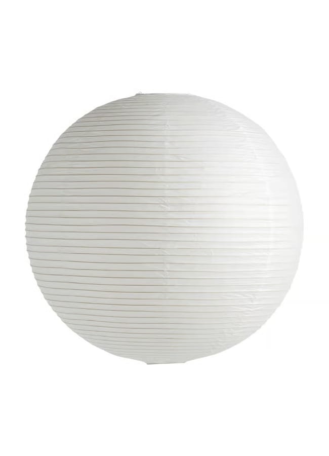 A large, round white paper ceiling light lantern with subtle horizontal lines, isolated on a plain white background.
