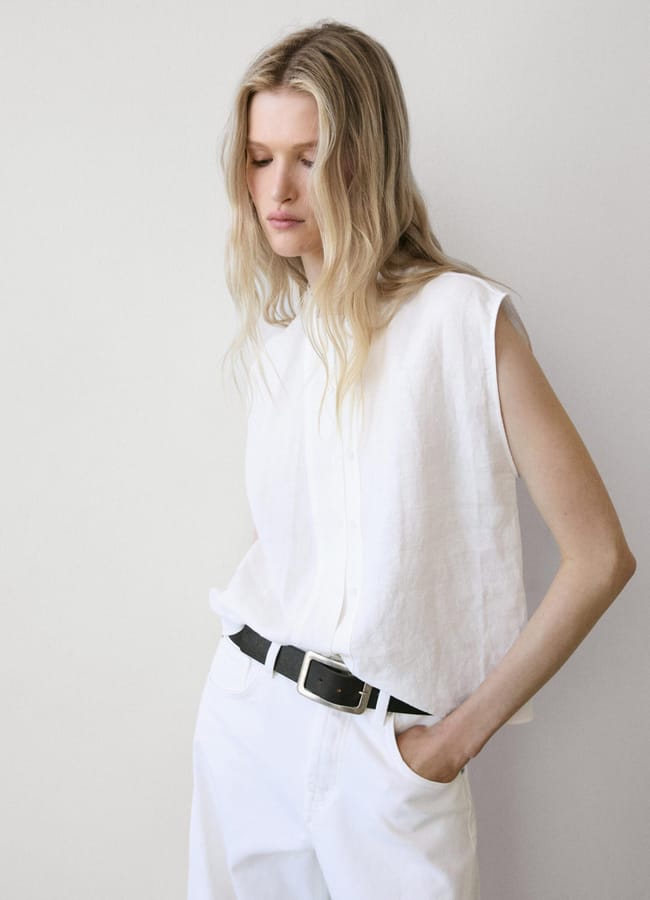 md 100% linen flowing shirt with button details