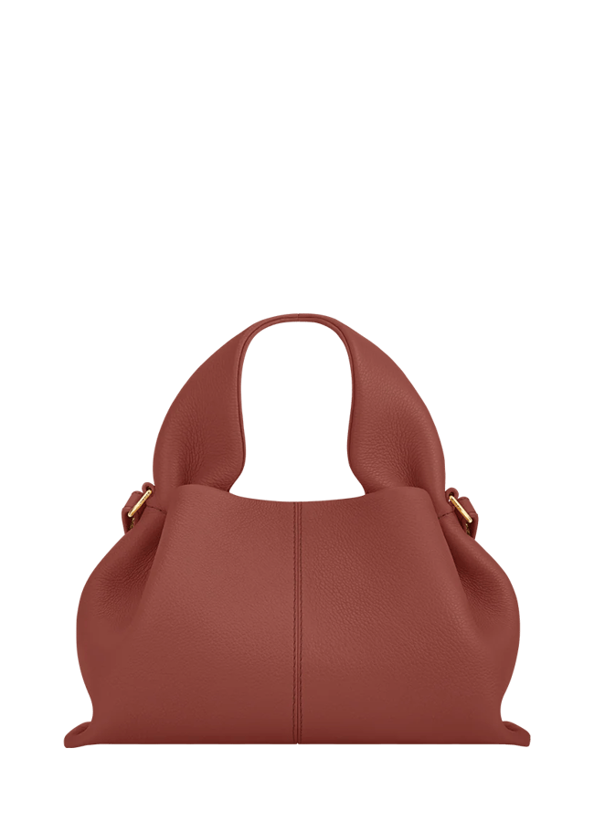 terracotta leather top handle bag
