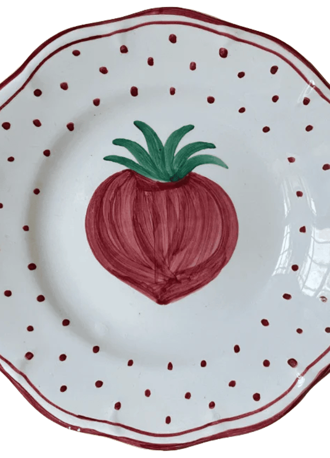 wiggle shape salad plate with painted tomato