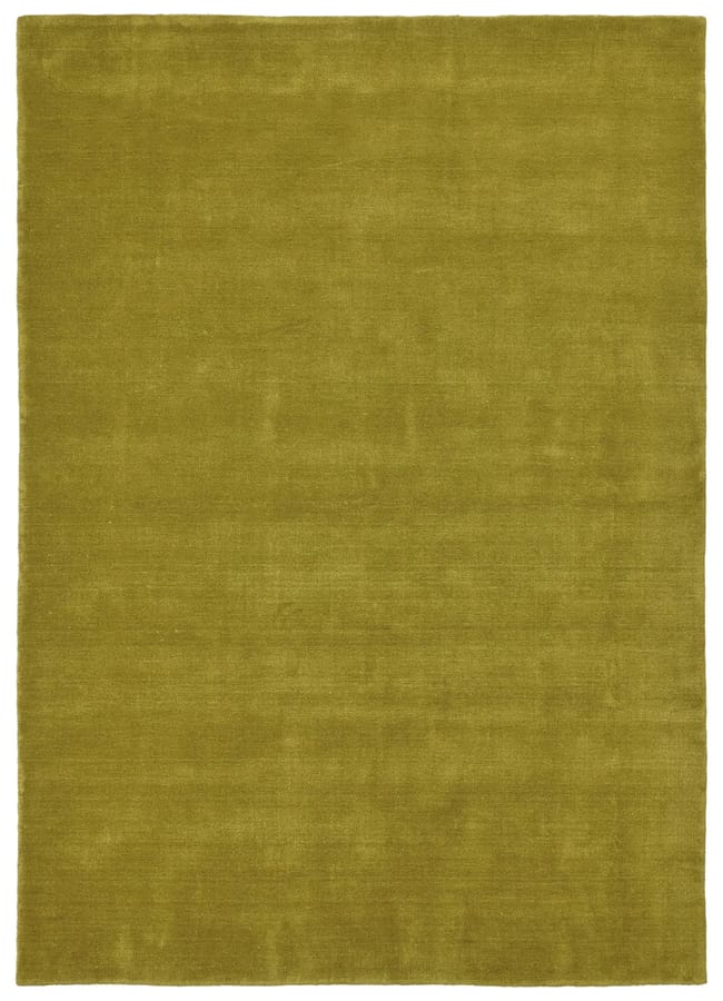 A rectangular olive green rug with a subtle, solid texture and no visible patterns or designs, perfect for embracing the chartreuse colour trend in contemporary interiors.