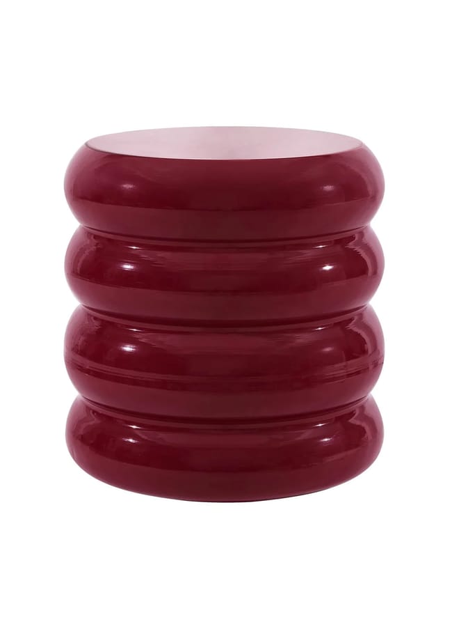 Deep red, cylindrical stool with three stacked, rounded tiers, ideal for listening room interior ideas.