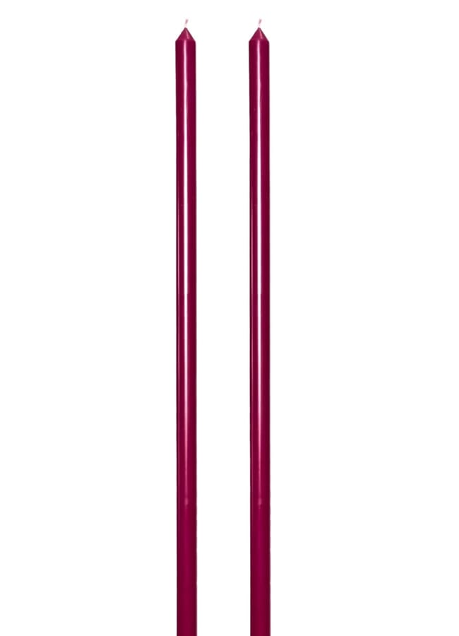 Two tall, slender burgundy taper candles for autumn tablescape ideas.